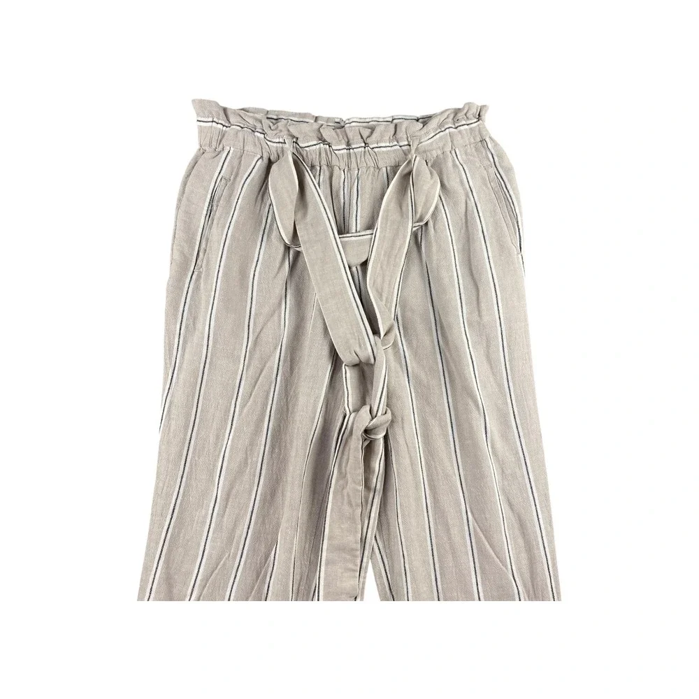 H‎ M Paperbag Waist Striped Linen Blend Pants Womens Size 8 Beige White Black
